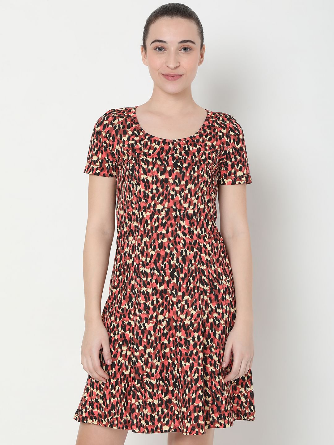 Red All Over Print Skater Dress