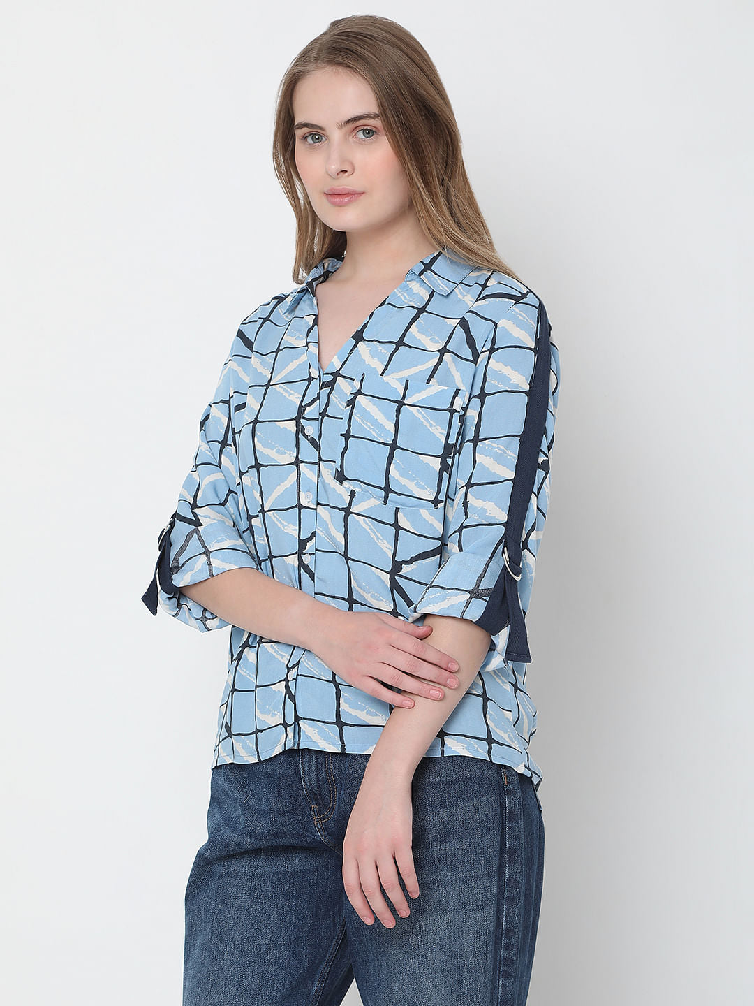 Blue Grid Print Shirt