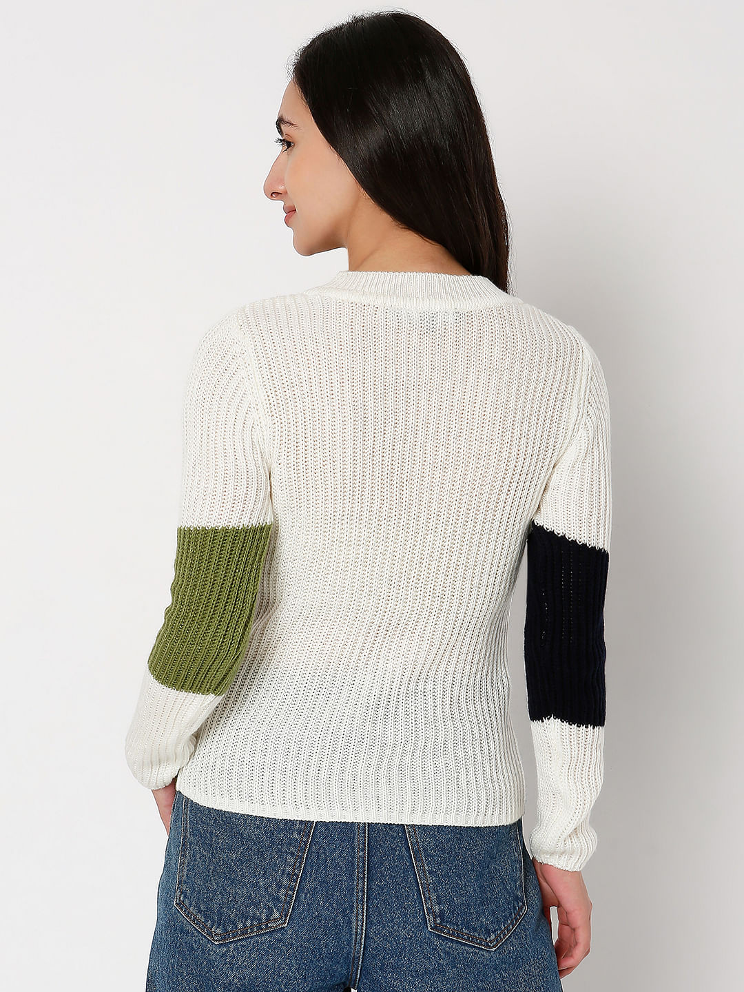 Green Colourblocked Sweater