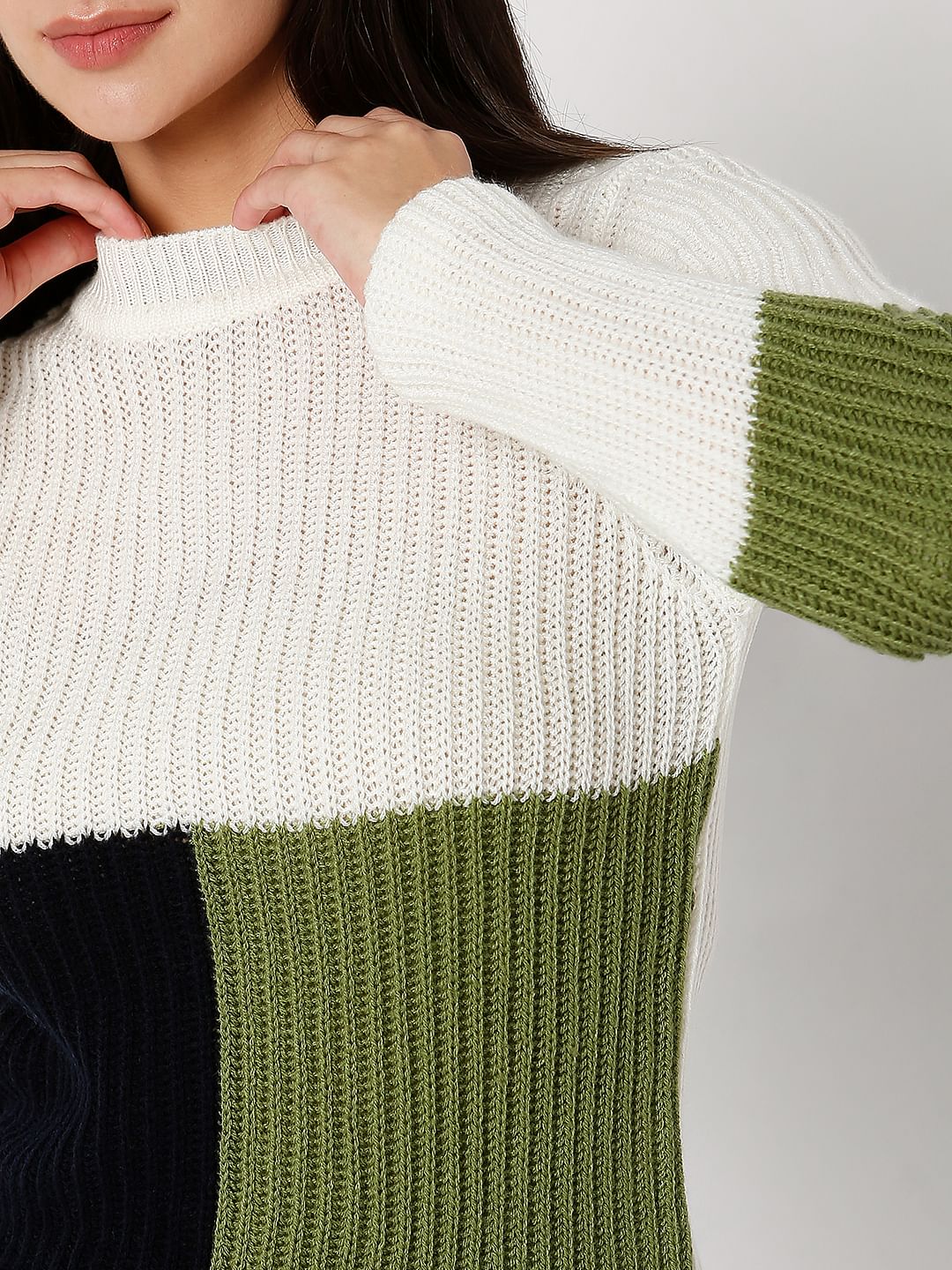 Green Colourblocked Sweater