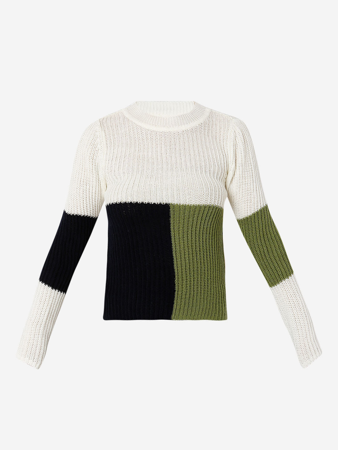 Green Colourblocked Sweater