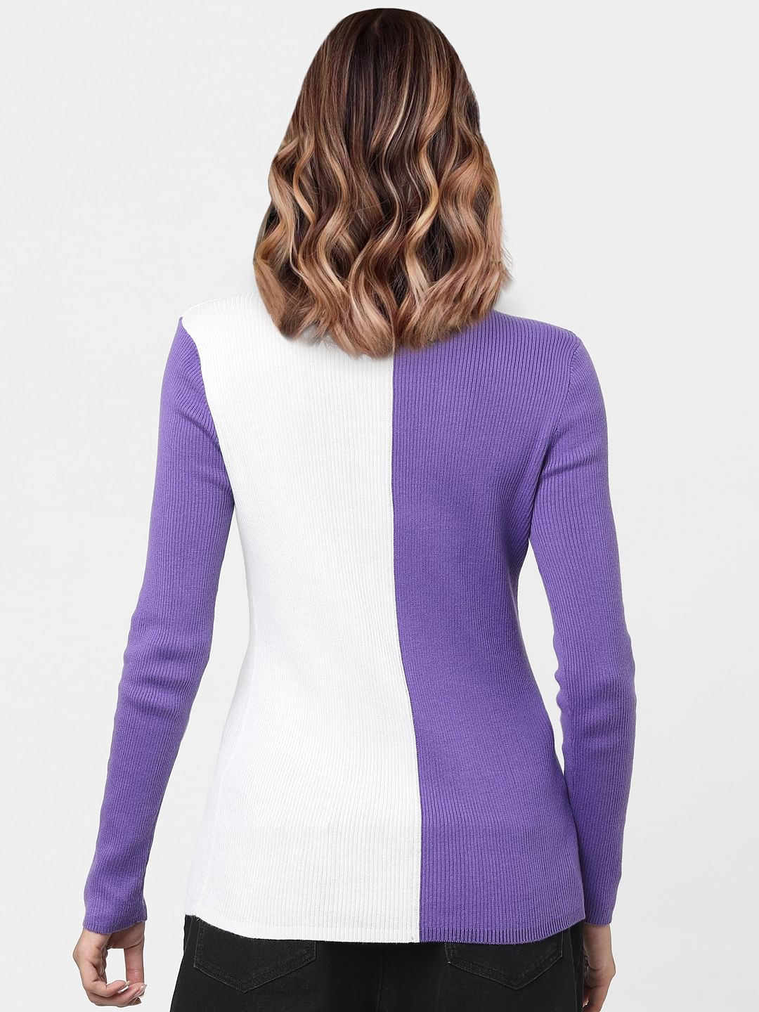 Purple Colourblocked Sweater