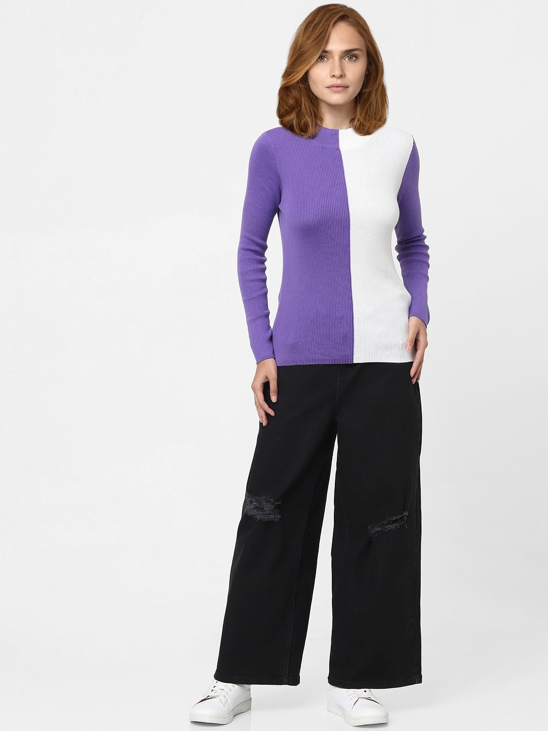 Purple Colourblocked Sweater