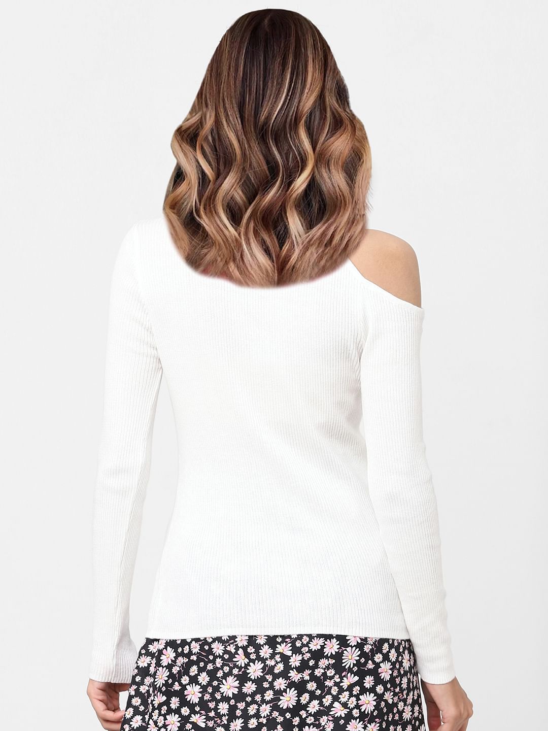 White Cut-Out One-Shoulder Sweater