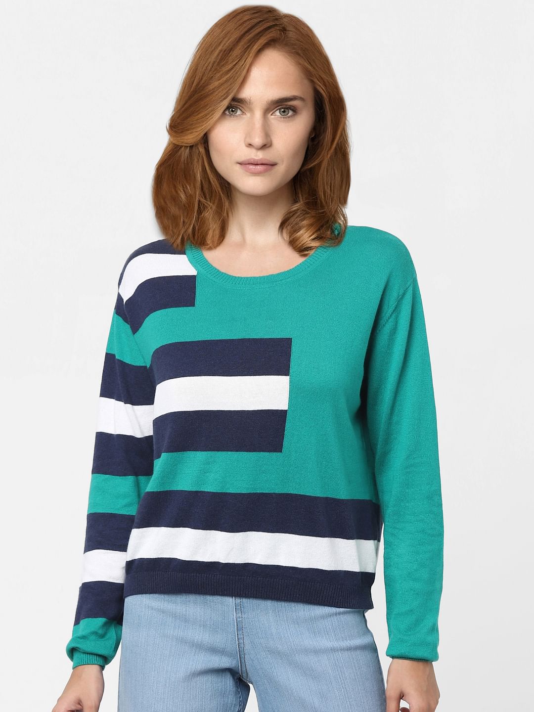 Green Colourblocked Sweater