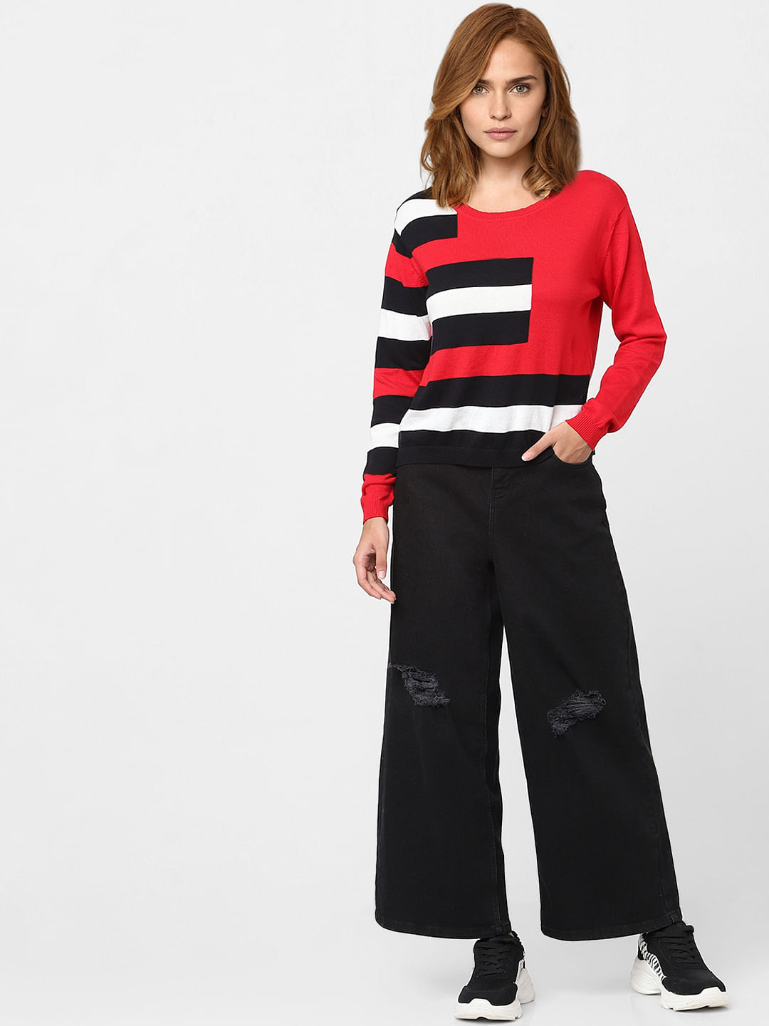 Red Colourblocked Sweater