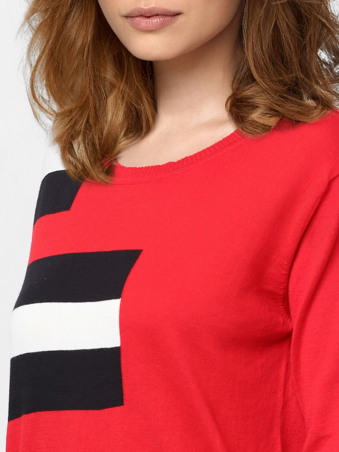 Red Colourblocked Sweater