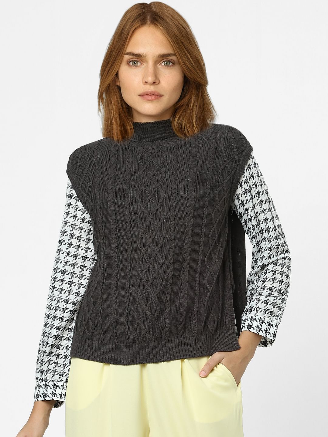 Dark Grey Cable Knit Vest