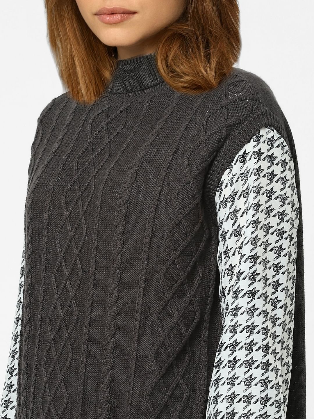 Dark Grey Cable Knit Vest
