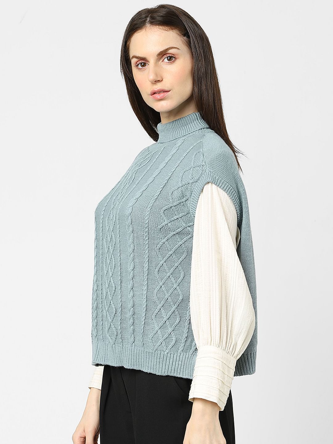 Blue Cable Knit Vest