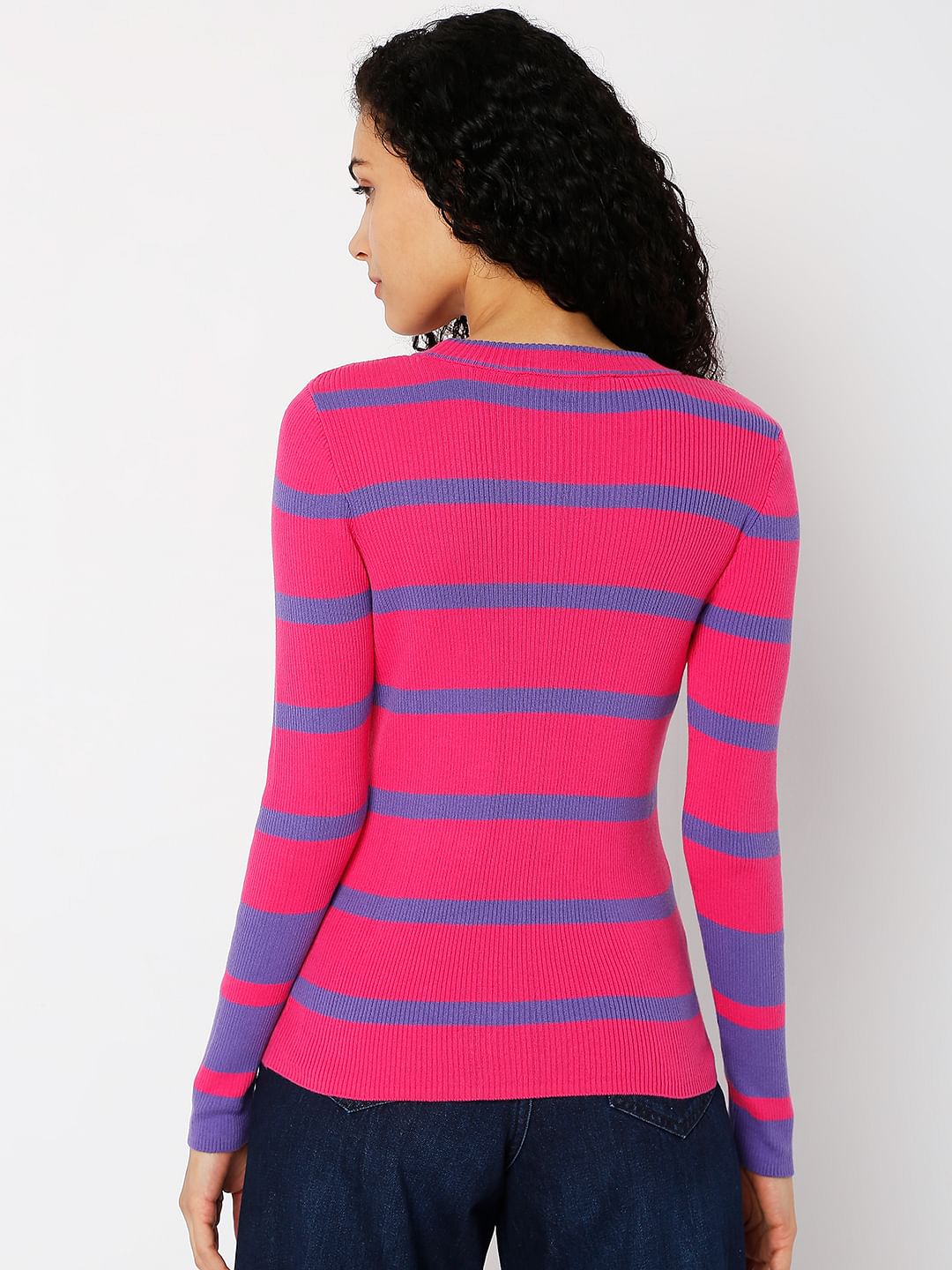 Purple Striped Fitted Sweater