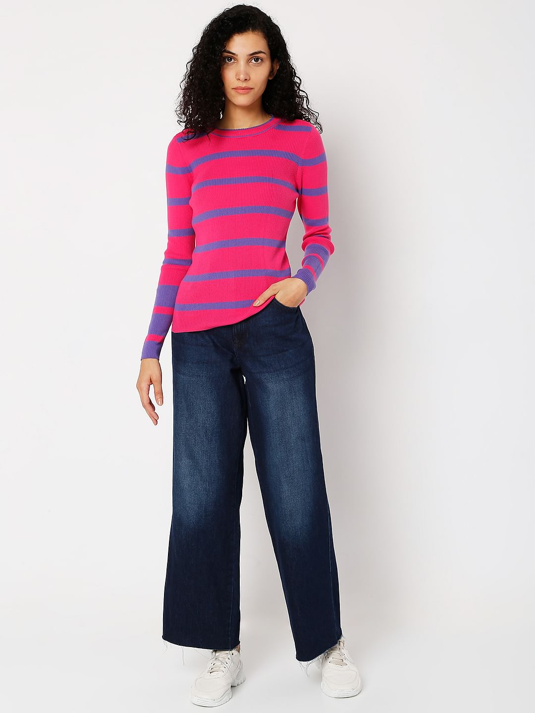 Purple Striped Fitted Sweater