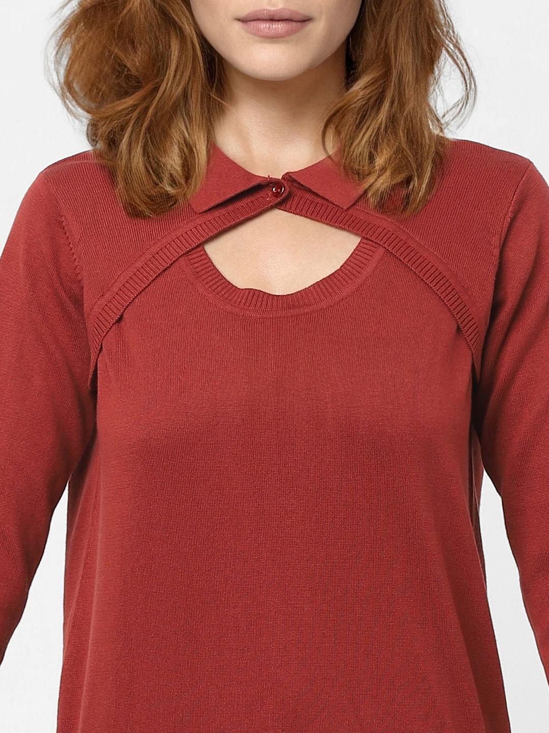 Red Peephole Detail Sweater
