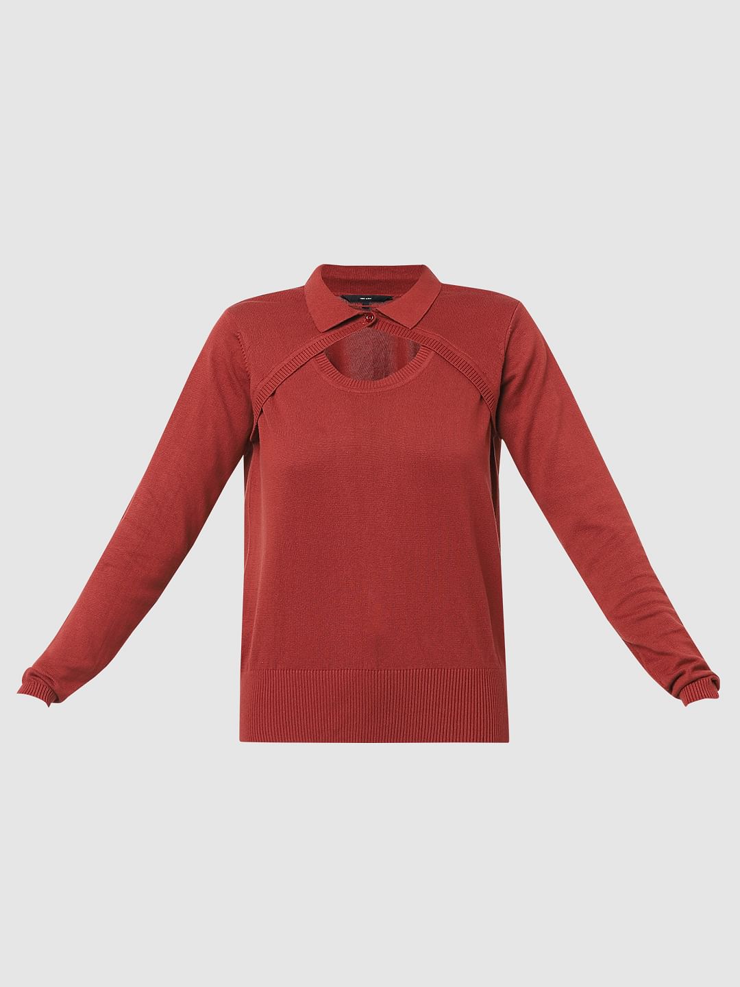 Red Peephole Detail Sweater