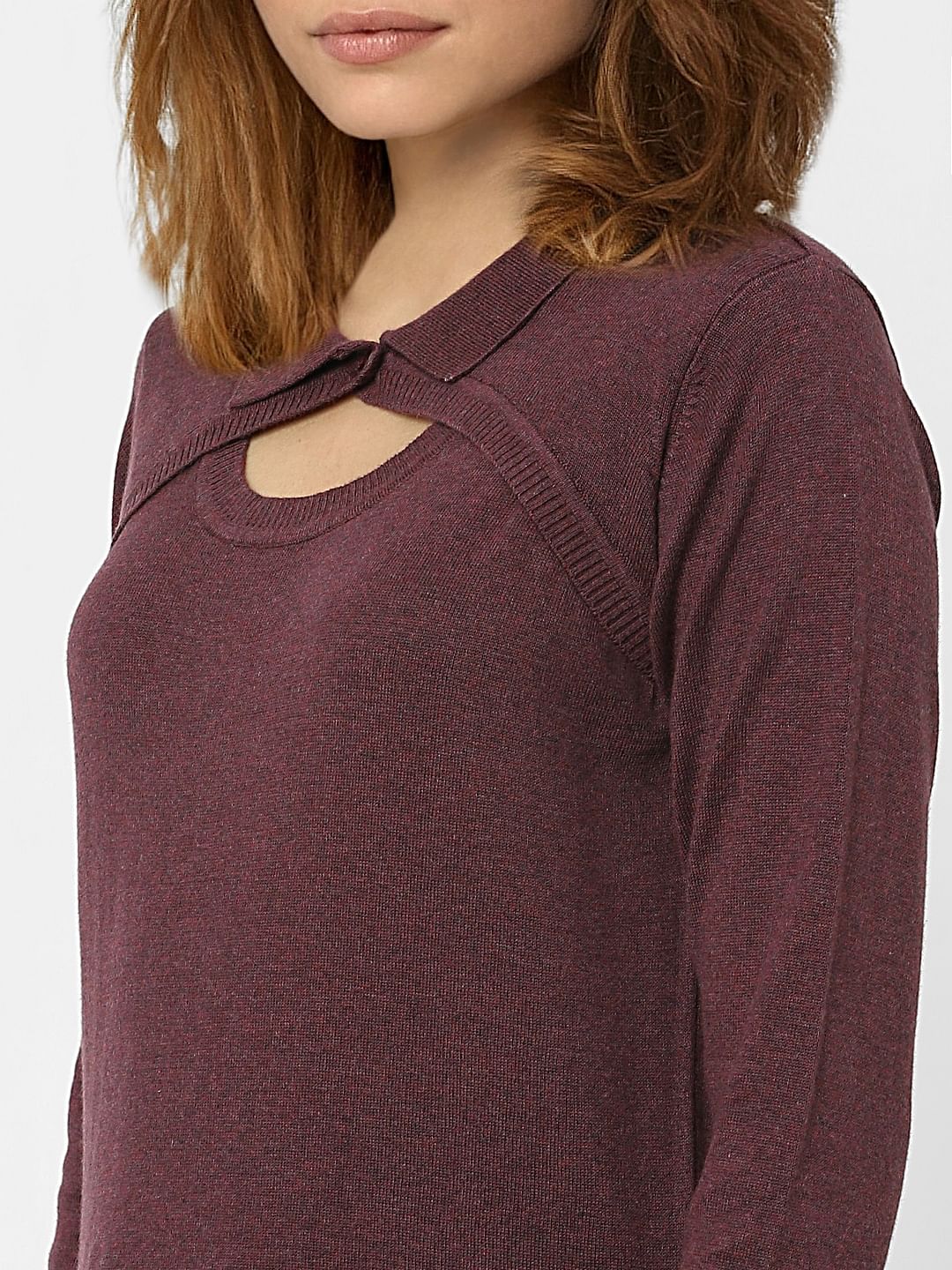 Burgundy Peephole Detail Sweater