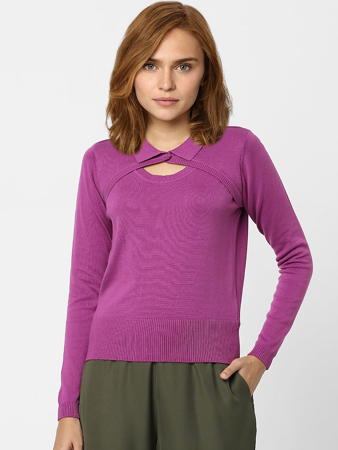 Purple Peephole Detail Sweater