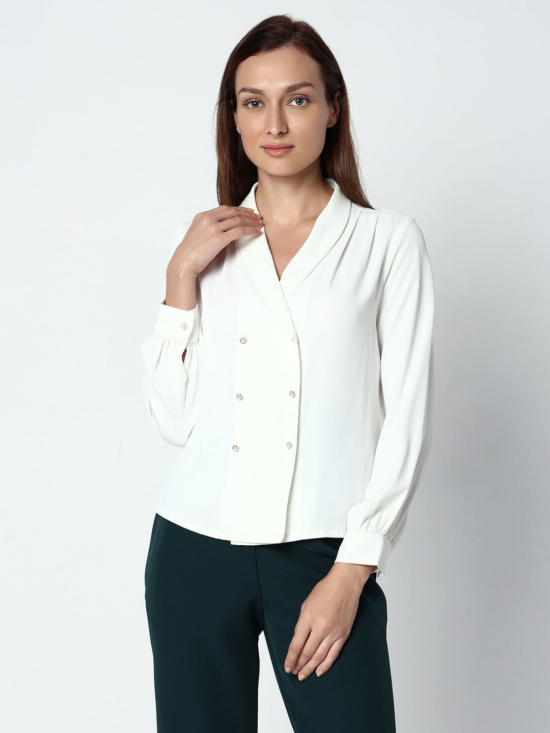 White Double Breasted Top