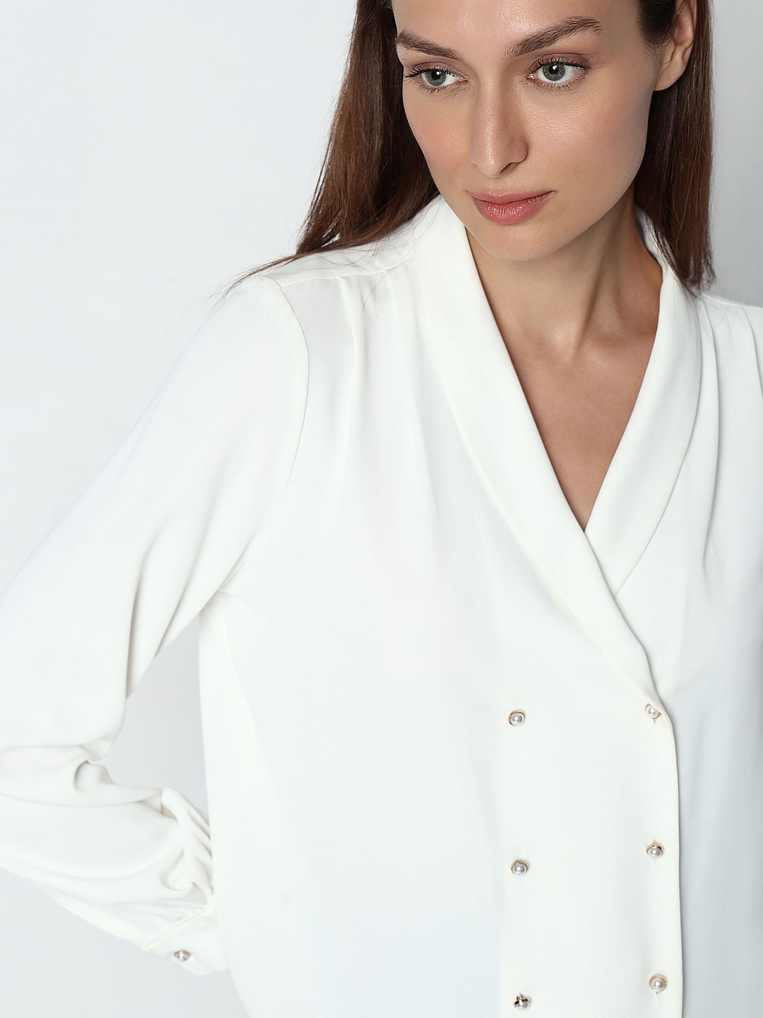 White Double Breasted Top