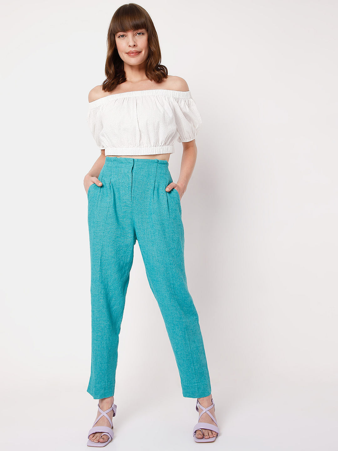 Blue High Rise Co-Ord Set Pants
