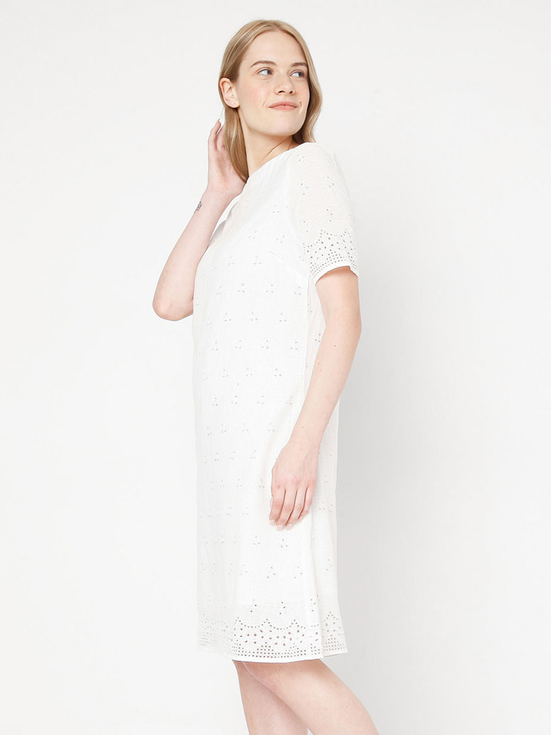 White Schiffli Emboridered Dress