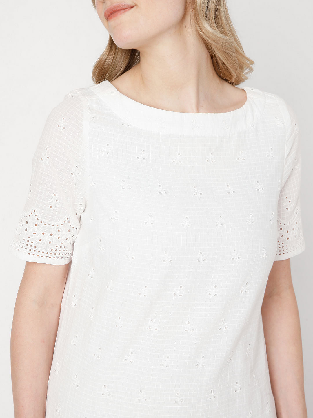 White Schiffli Emboridered Dress