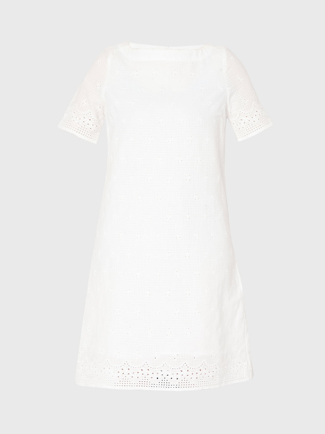 White Schiffli Emboridered Dress