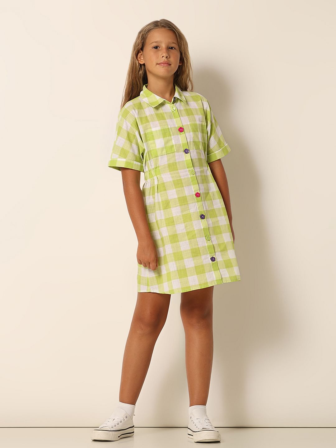 Green Check Print Shirt Dress