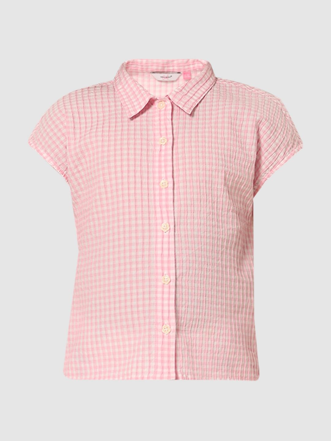 Girls Pink Check Print Shirt