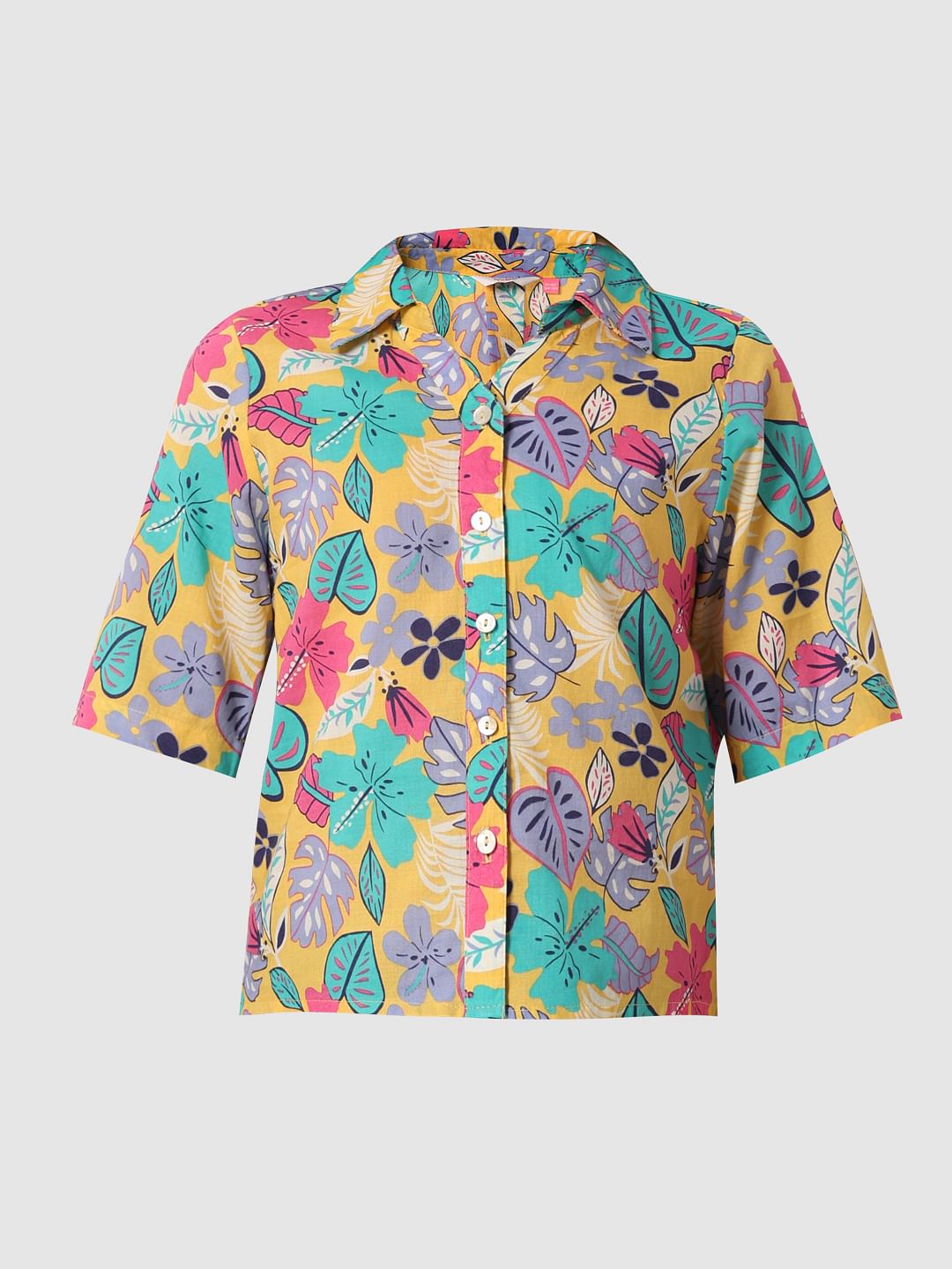 Yellow Printed Short Sleeves Shirt