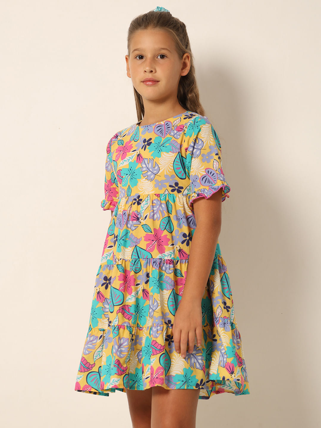 Yellow Printed Fit & Flare Dress