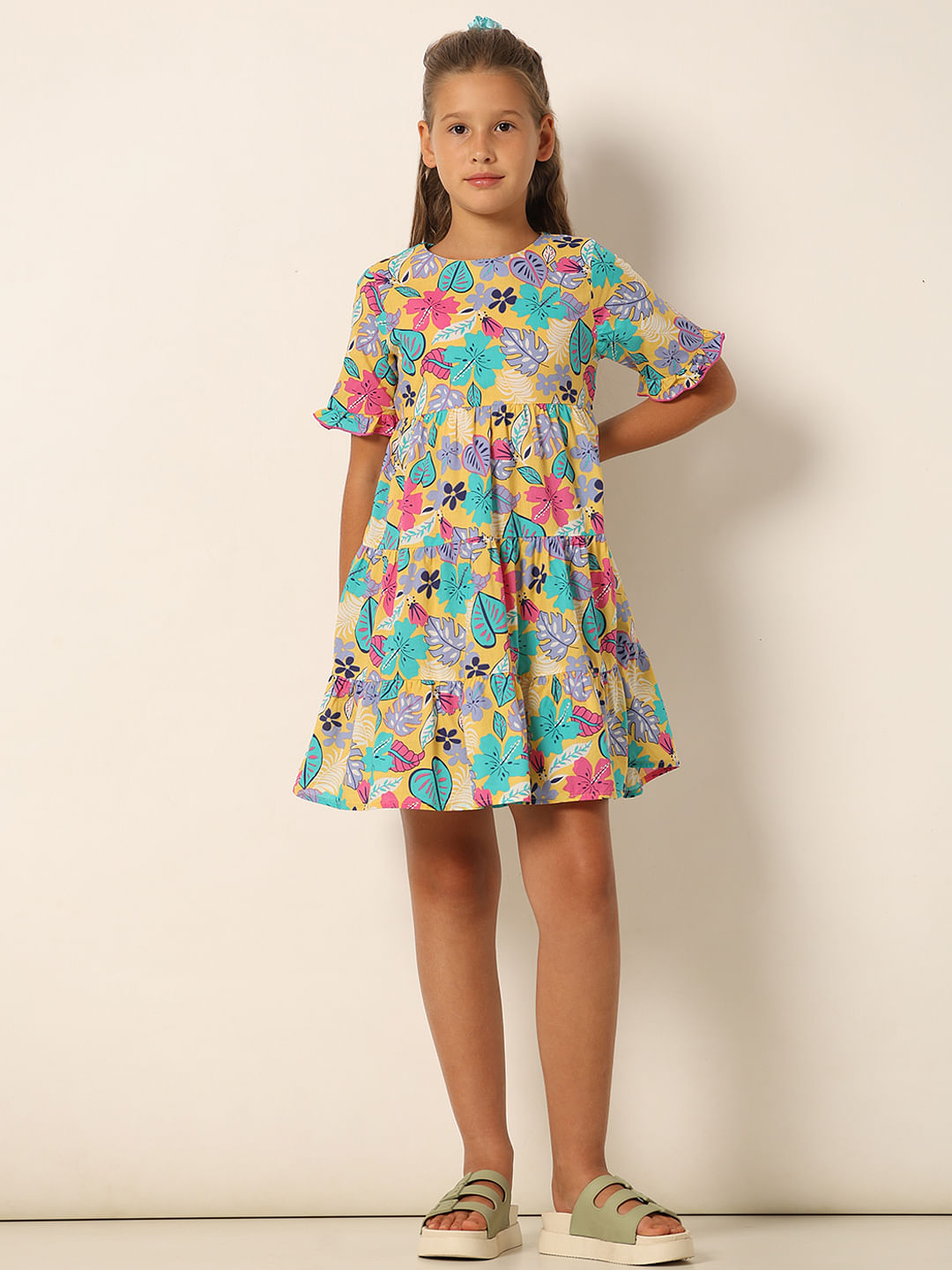 Yellow Printed Fit & Flare Dress