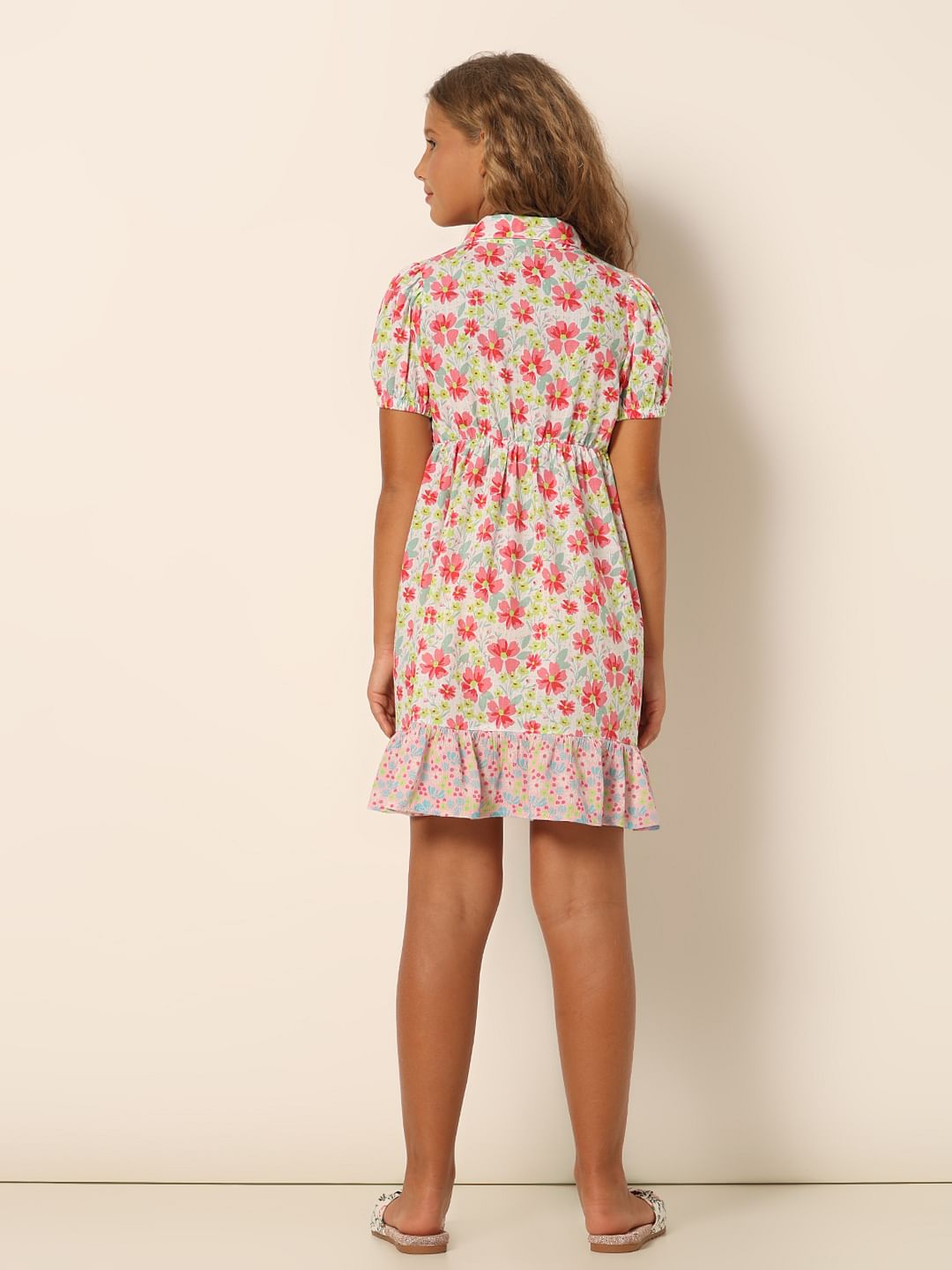 Girls White Floral Fit & Flare Dress