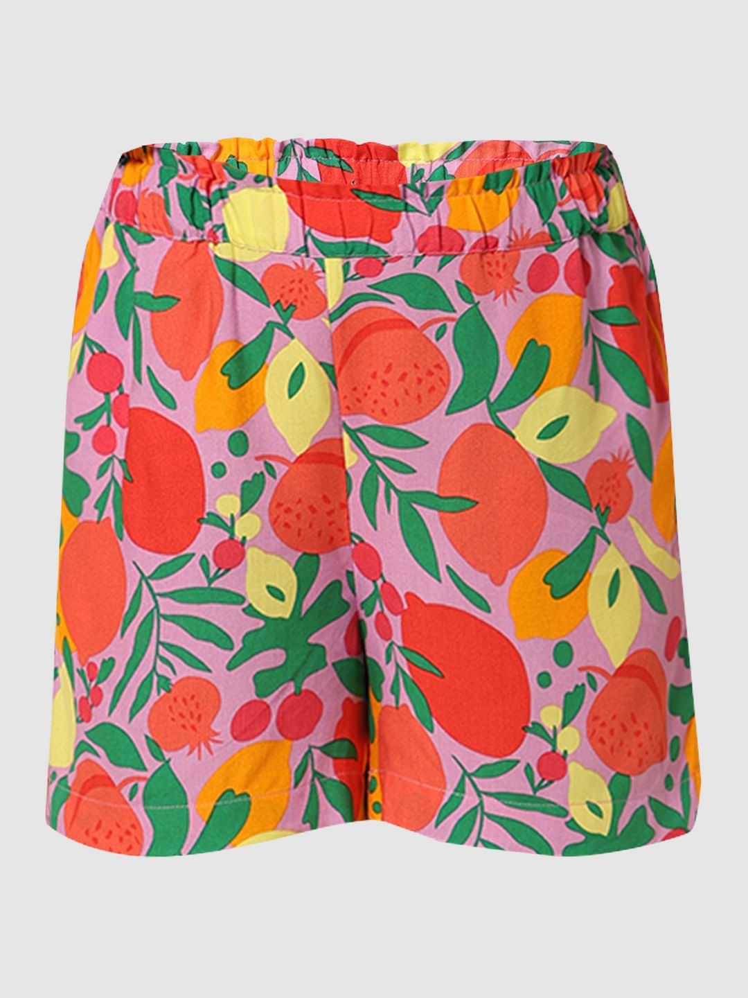 Girls Purple Printed Co-Ord Set Shorts