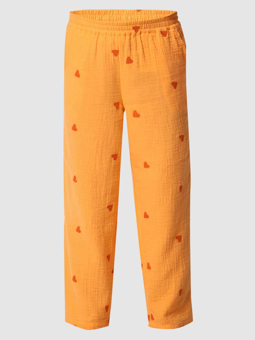 Girls Orange Embroidered Co-Ord Set Straight Fit Pants