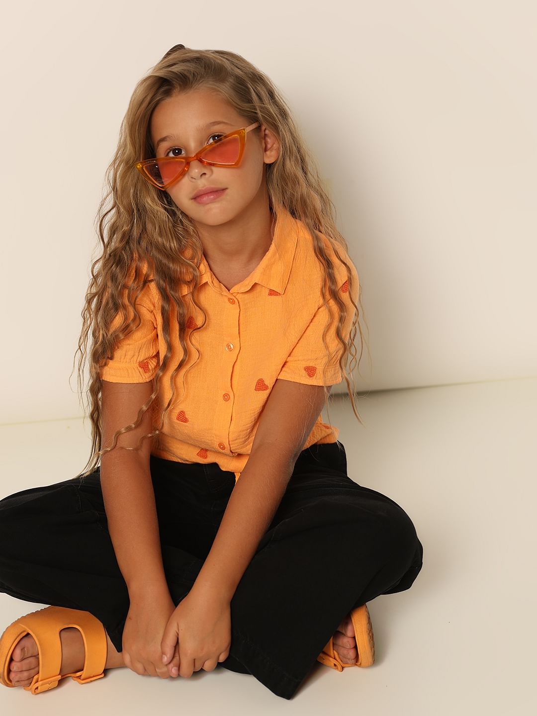 Girls Orange Embroidered Shirt - 4Y