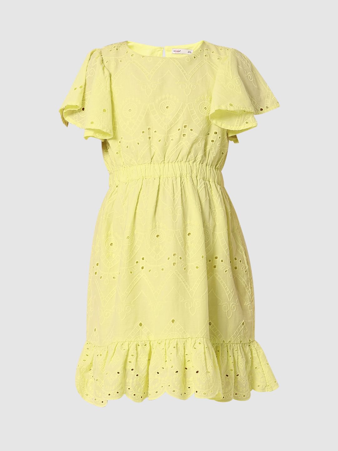 Girls Green Schiffli Fit & Flare Dress