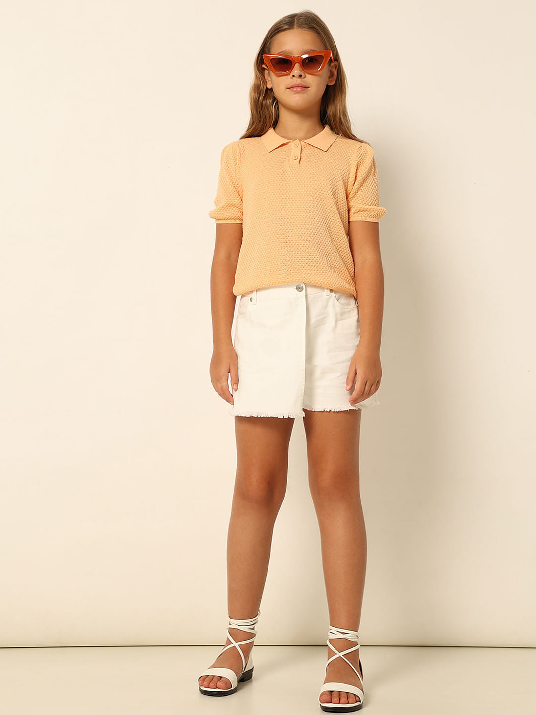 White Wrap Denim Skorts - 4Y