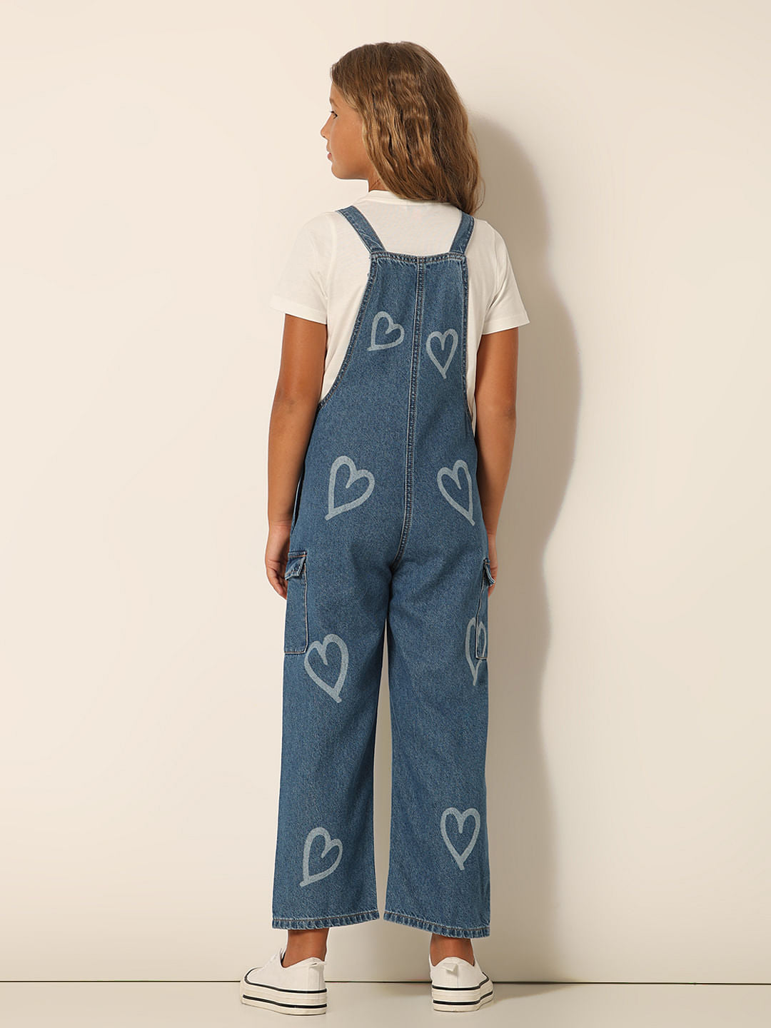 Blue Heart Print Denim Dungaree