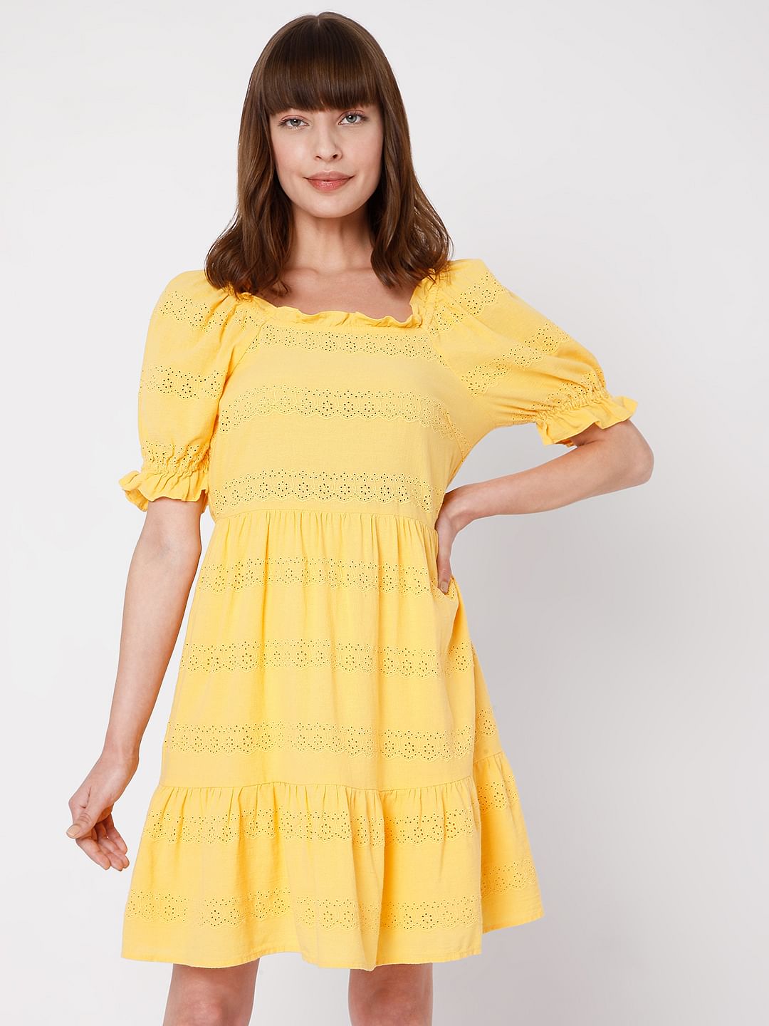 Yellow Schiffli Dress