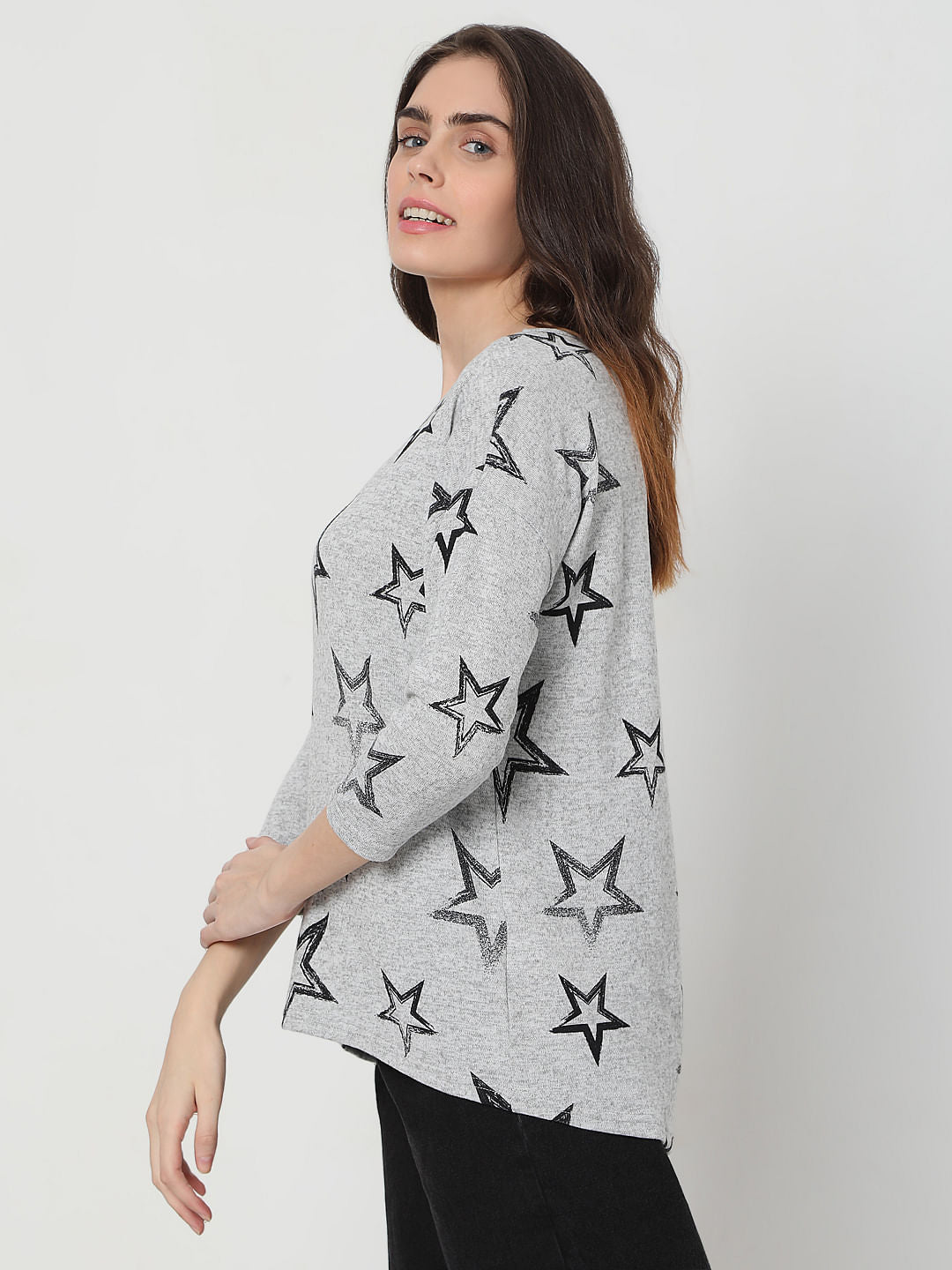 Grey Star Print Top