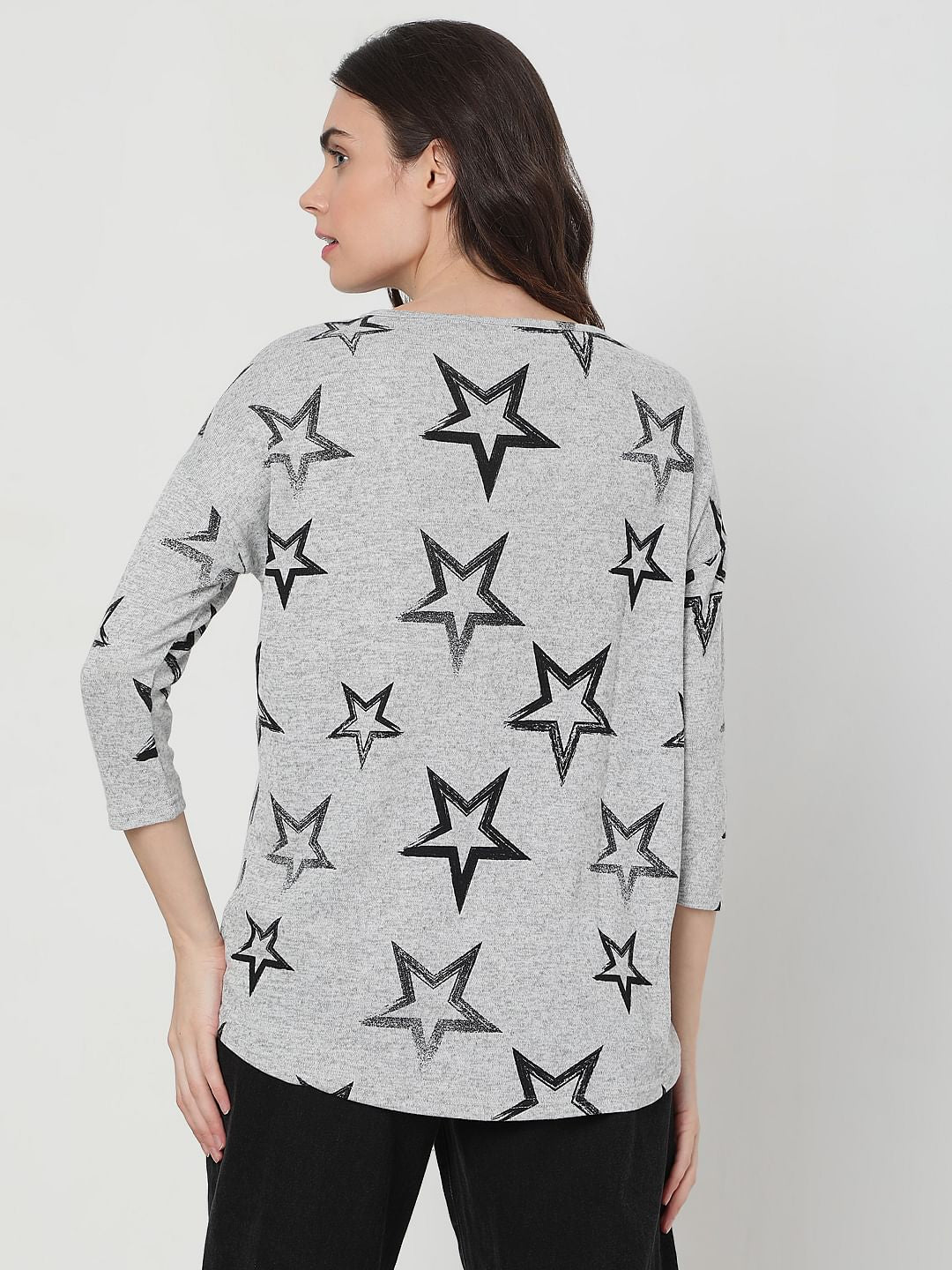 Grey Star Print Top