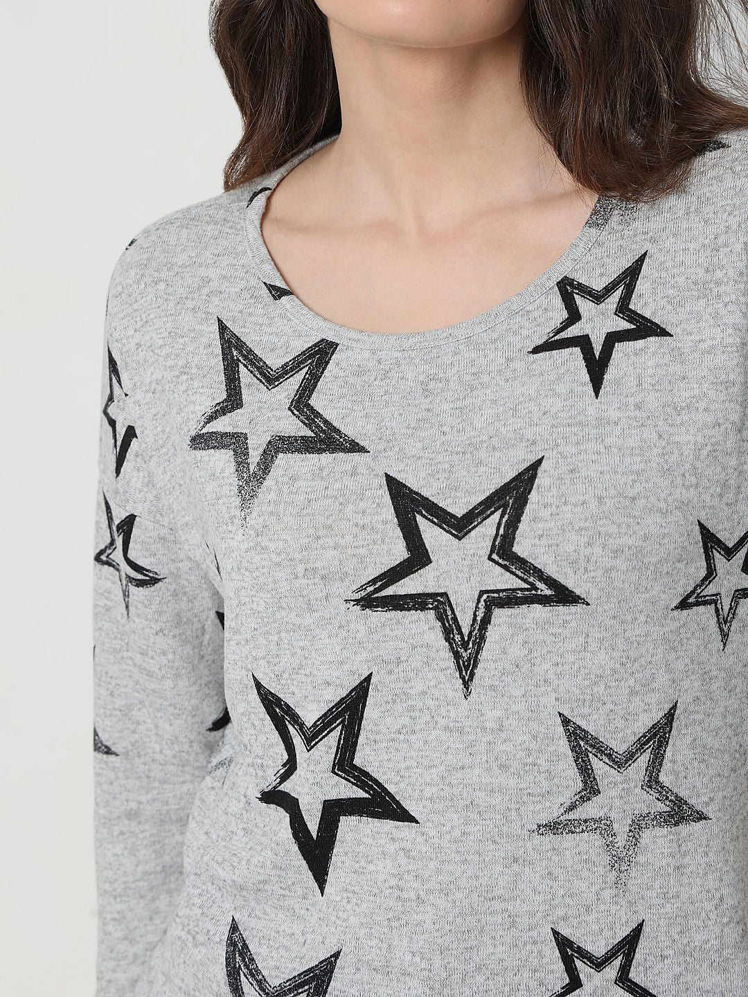 Grey Star Print Top