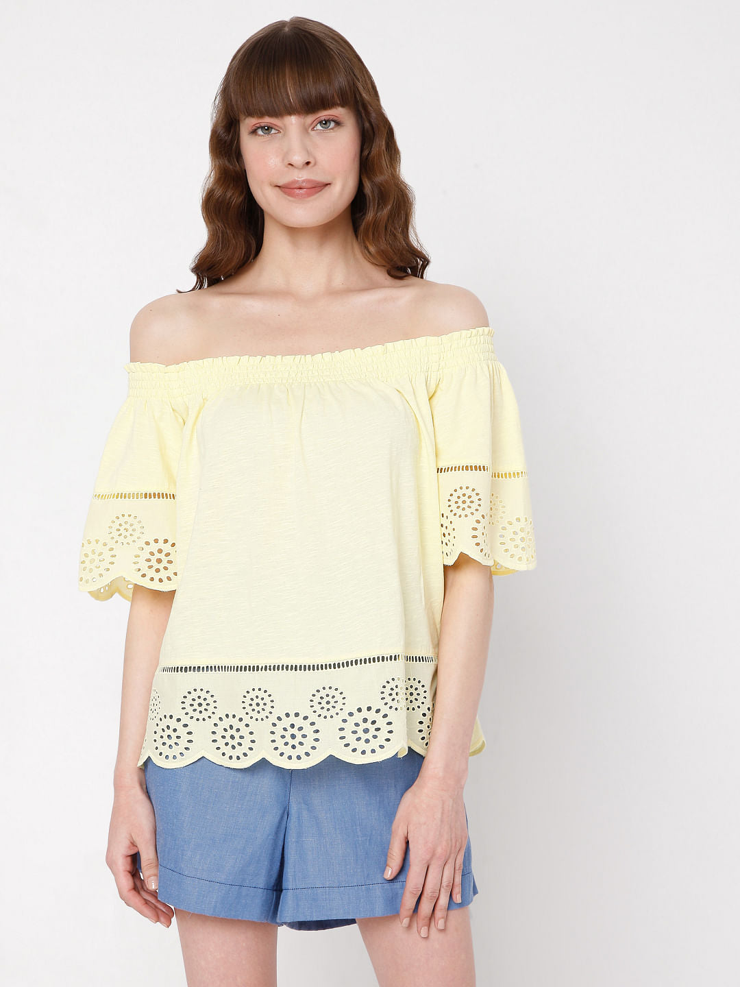 Yellow Schiffli Top
