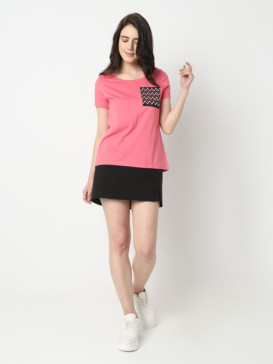Pink Embroidered Pocket T-Shirt