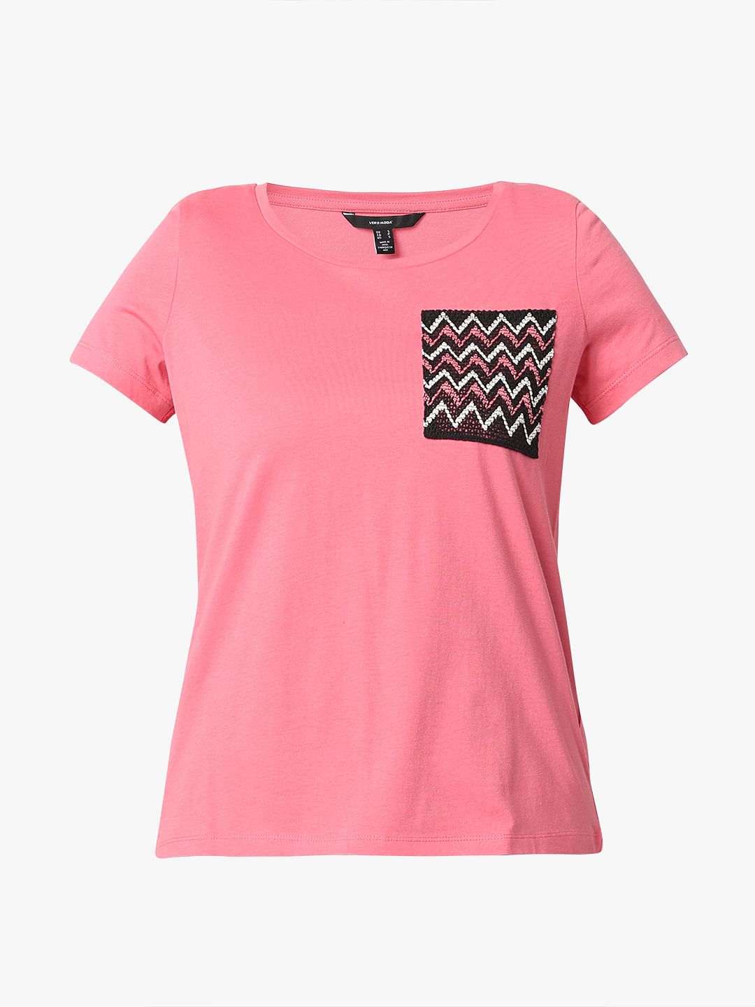 Pink Embroidered Pocket T-Shirt