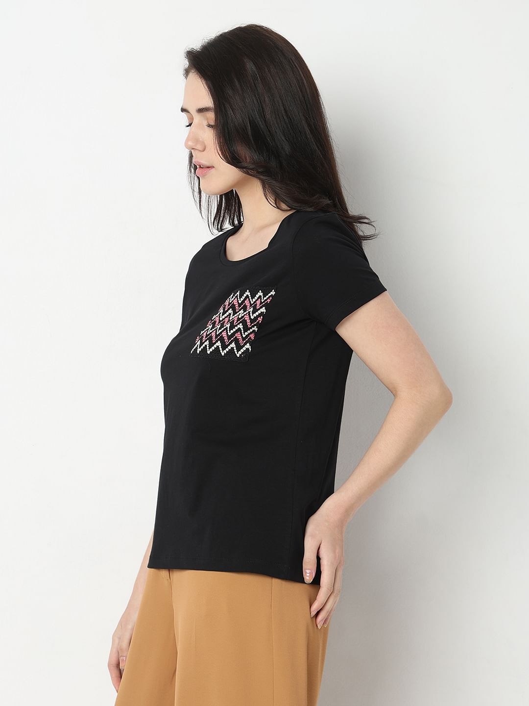 Black Embroidered Pocket T-Shirt