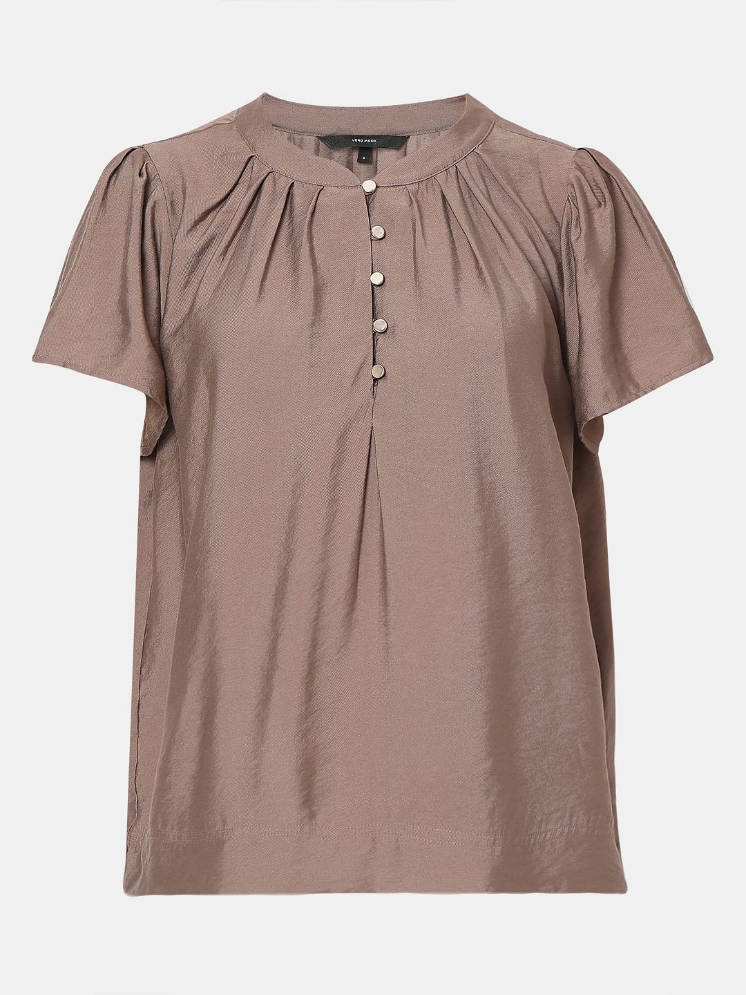 Brown Short Sleeves Top