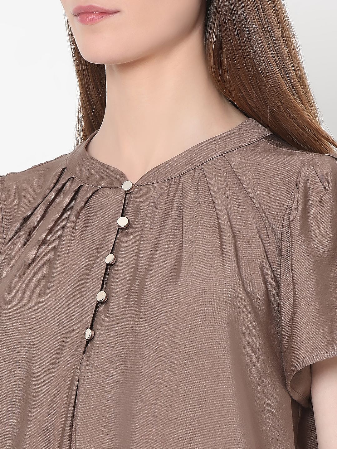 Brown Short Sleeves Top