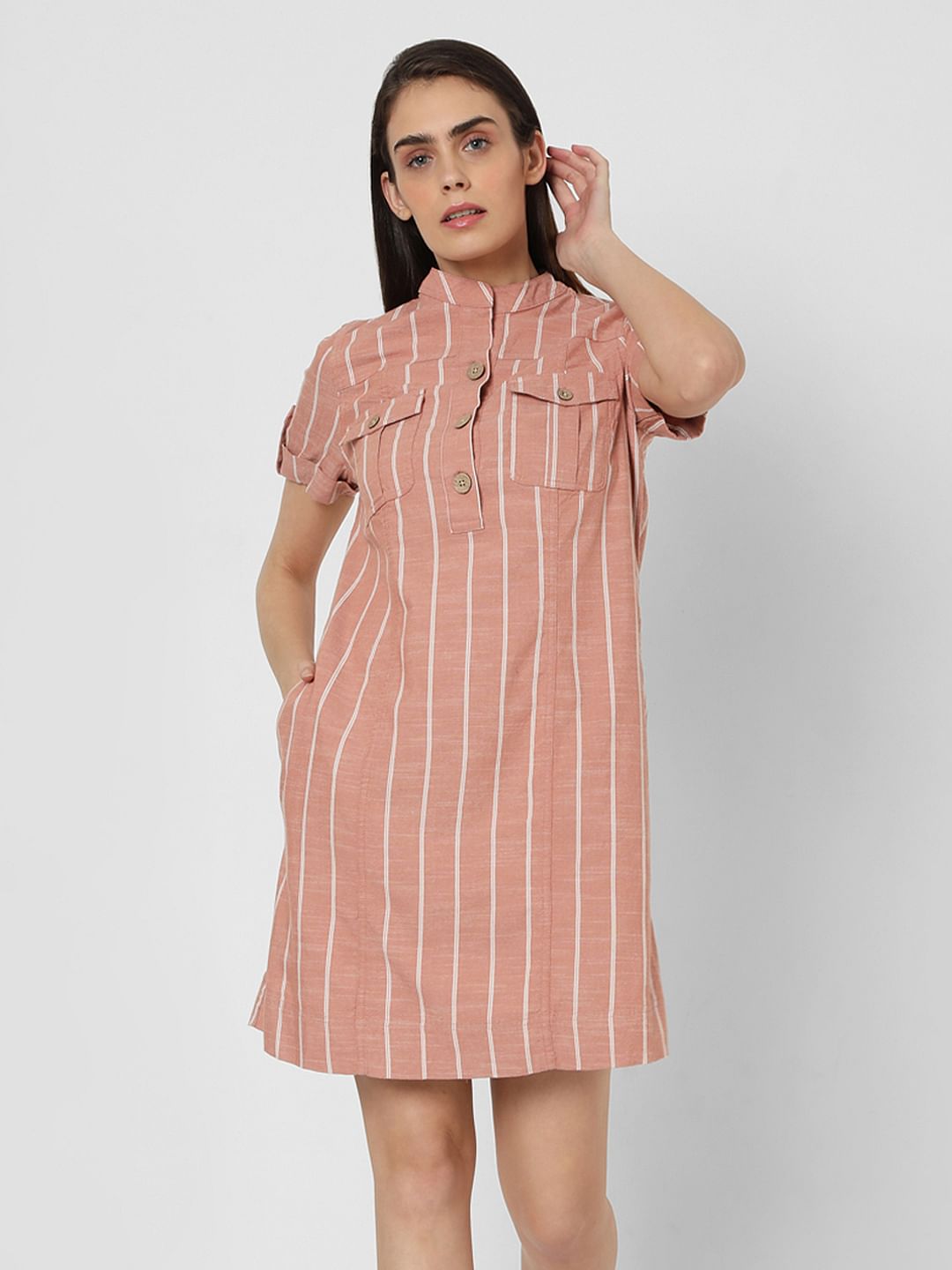 Pink Striped Shirt Dress