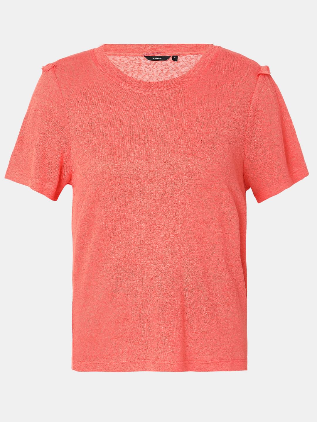 Coral Ruffle Detail T-Shirt